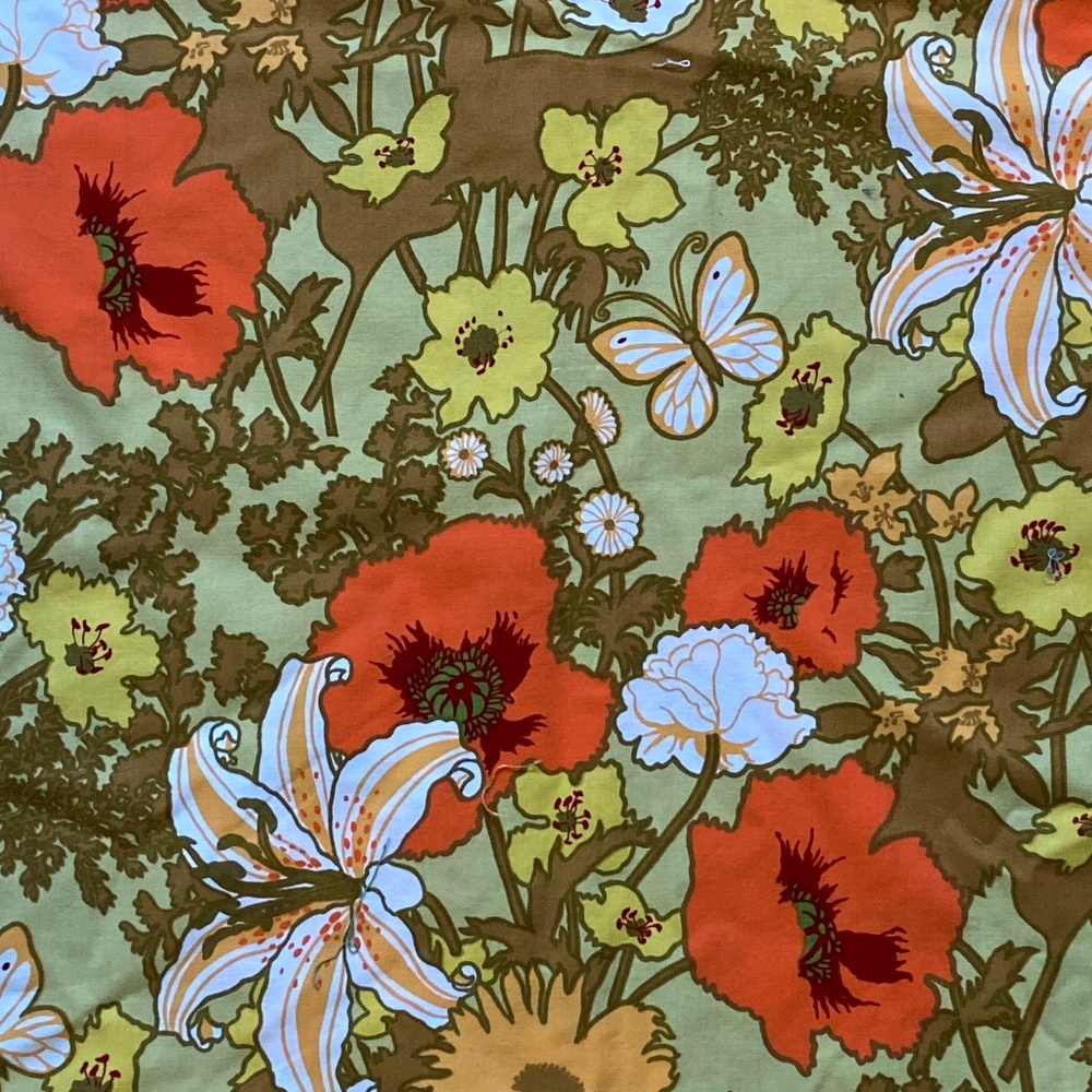 Vintage Bloomcraft Floral Butterfly Cotton Fabric 54" Wide 5 Yds Unused 60s 70s